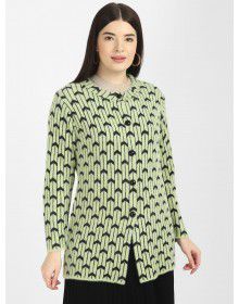 Women Long coat Green Front Design with button